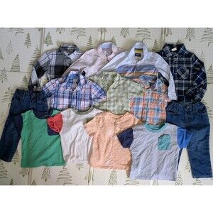 Boys 2T Clothing Lot 13 Pc Bundle Shirts Jeans Flannel OshKosh Carter’s H&M
